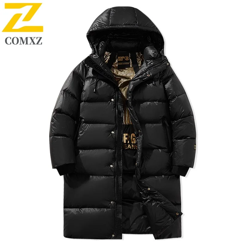 

COMXZ High Quality Down Jacket Mid Long Solid Color Winter Ski Puffer Jacket 2025 Streetwear Warm Quilted Jacket Men's Clothing