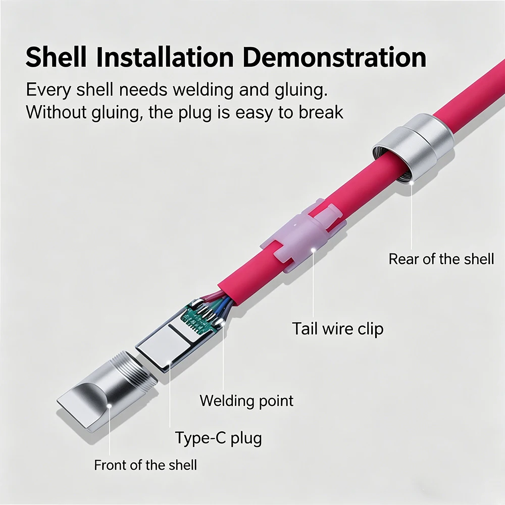 ▲Pureline DIY Type-C Lightning Connector Shell Metal Housing for Phone Data Cable Repair Replacement Soldering Kit Accessories