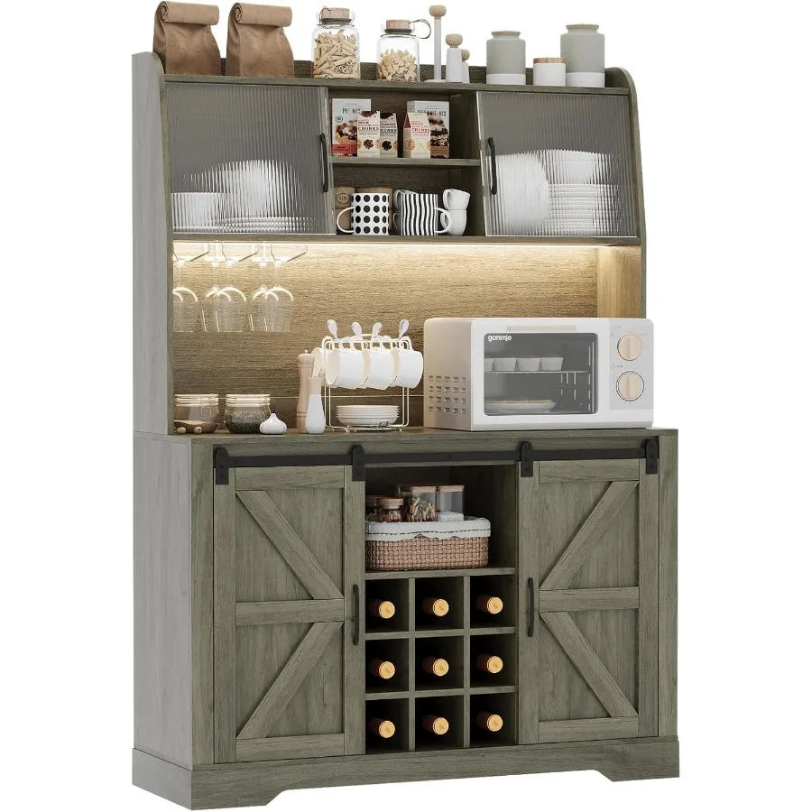 65 بار القهوة مزرعة القهوة بار مع محطة شحن مصباح ليد خزانة بوفيه مع تخزين طويل القامة بار المطبخ خزانة القفص ث