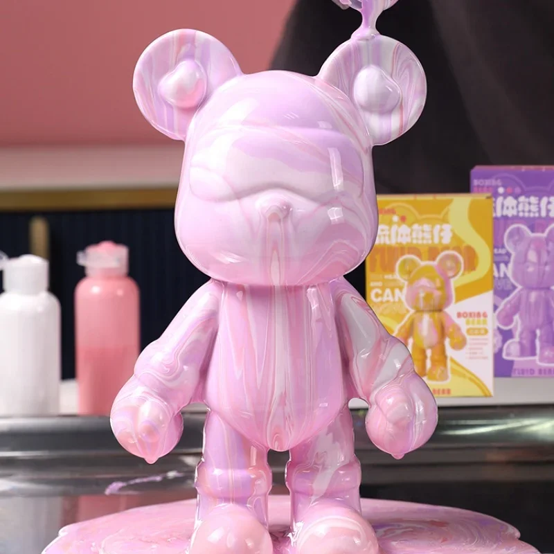 Fluid Vinyl Cool Bear Figurine DIY Graffiti Painting Bear Statue Art Pigment Figure Sculpture Doll Desk Decorations Kid Toy Gift