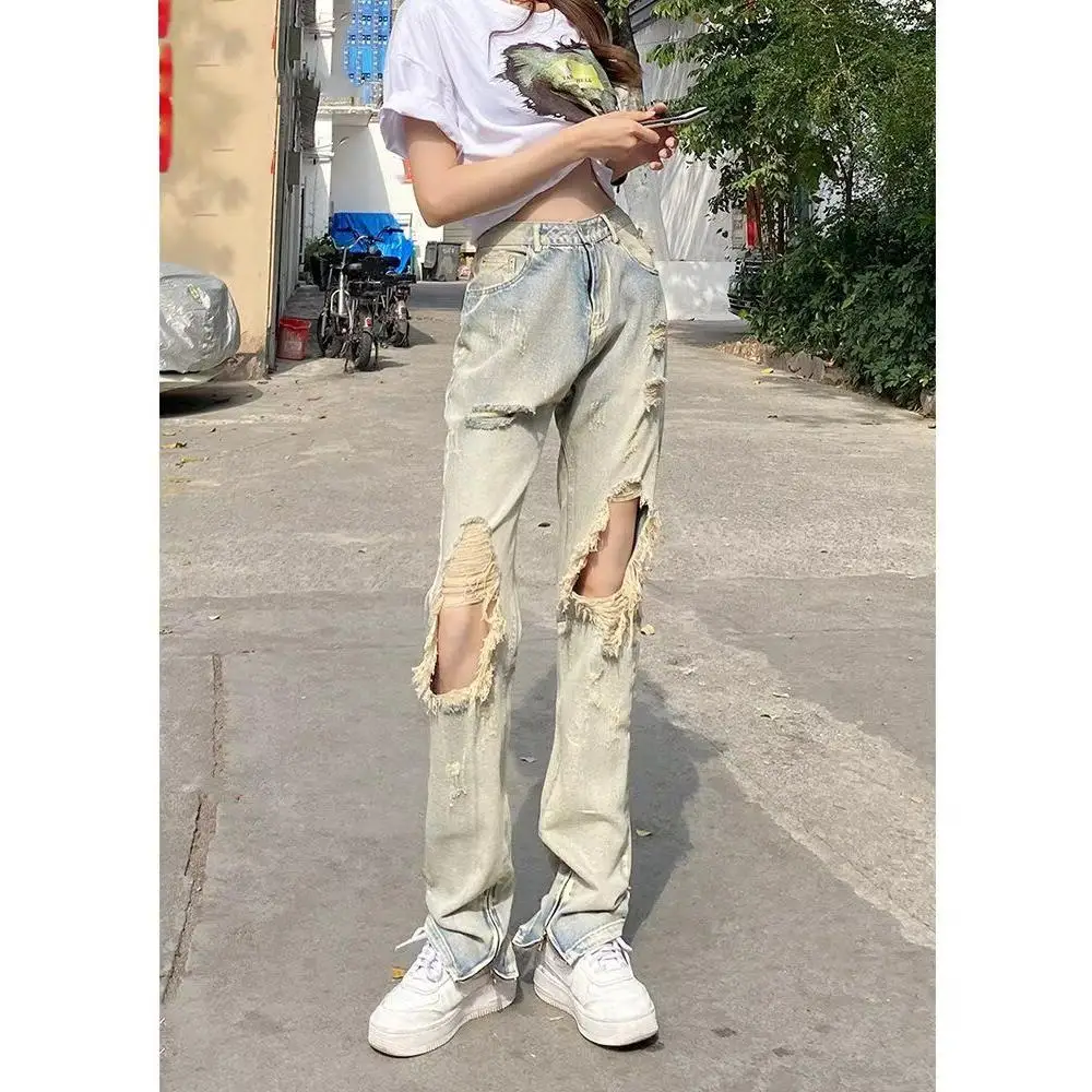 

plus Size Women's High Waist Straight Leg Jeans Summer Spring New Style Floor Length Trousers Casual Cotton Polyester Fabric