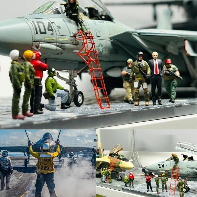 

1:72 Scale Model 10 Pcs Action Figure pilot command Aircraft Carrier Crew Ground Service Handling Toys DIY Scene Accessory