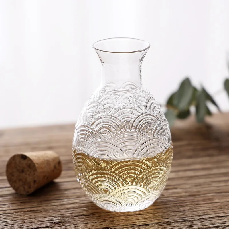 Style Wine Glass Set, Sake Pot with Three Glasses, Hammer Frosted Design, Gift Pot Set, Elegant