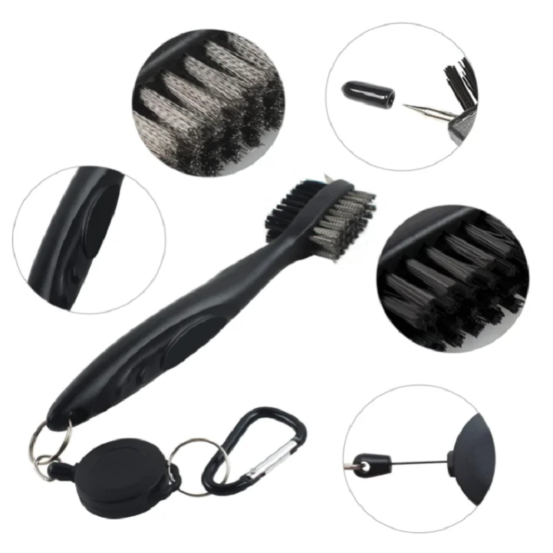 Golf Clean Tool Set Retractable Golf Club Brush and 2 Golf Club Groove Sharpener for U & V-Grooves Portable Golf Brush Tool Kits