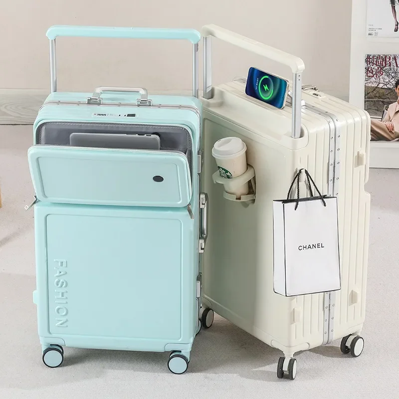 20 "24" 26 "Inch Reiskoffer Vooropening Trolley Case met Wielen Boarding Bag Lichtgewicht Rolling Bagage voor Meisjes