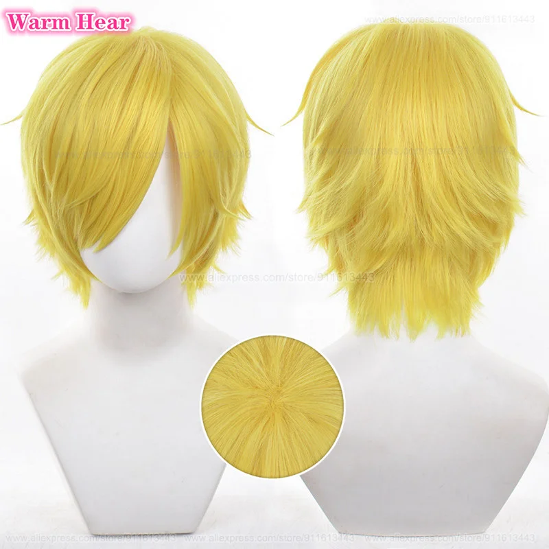 New Arrival Anime Sanji Synthetic Hair Unisex 32cm Golden Cosplay Wig Heat Resistant Hair Halloween Party Wigs + Free Wig Cap