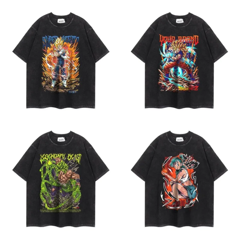 

2025 Anime Dragon Ball Son Goku Washed Tshirt Men Women Cotton T-shirt Short Sleeve Tee Shirt Oversized Tops Fashion Streetwear