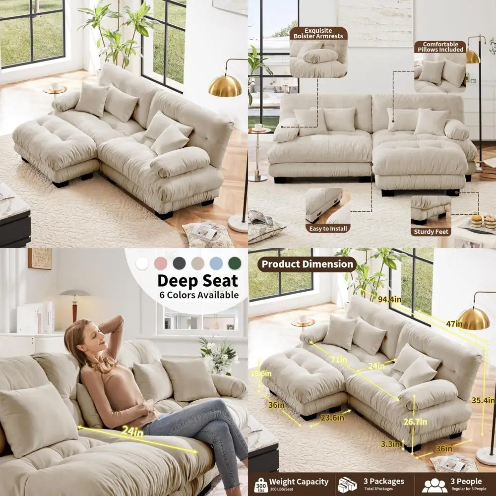 

"modular sectional sofas for compact spaces: l-shaped couches with ottoman and cloud-inspired 2-seater designs"