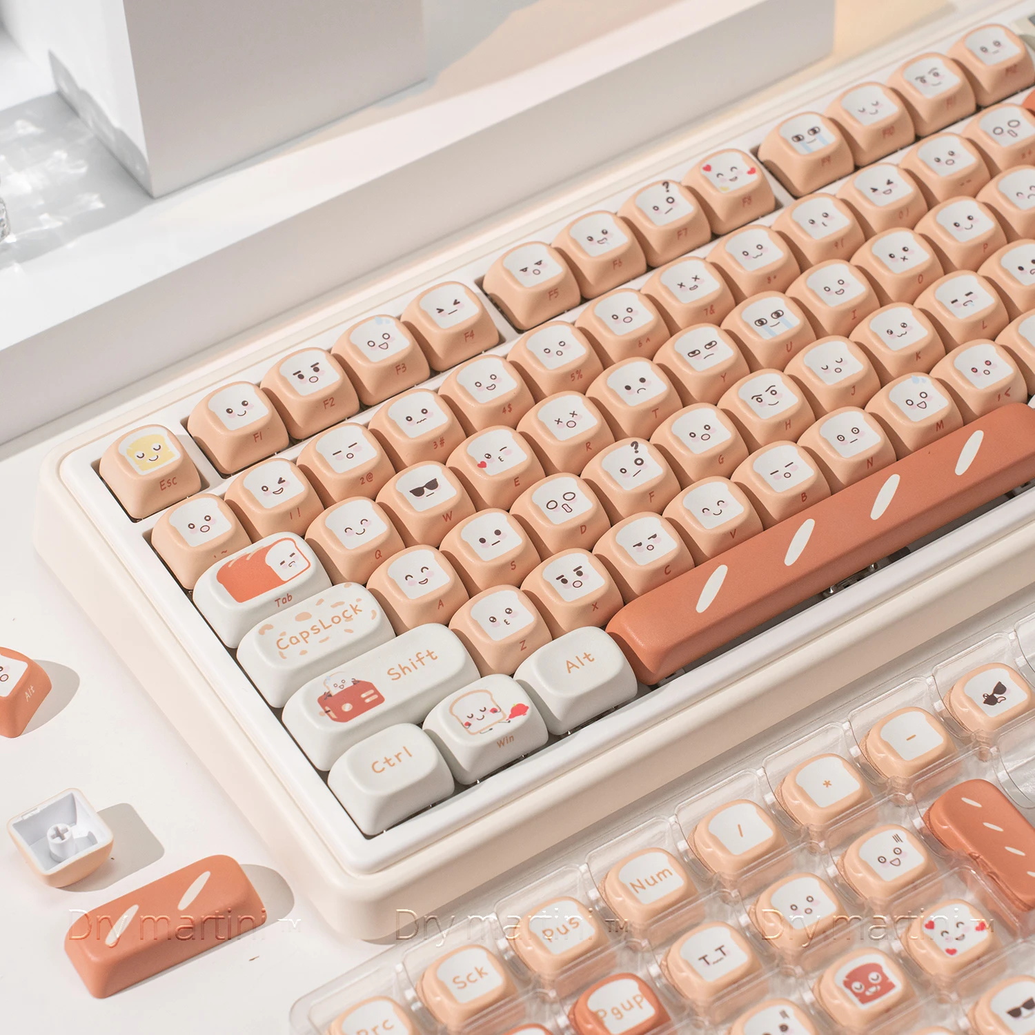Custom 134 Key Toast Theme Keycaps Cute PBT Cherry MOA Profile Opaque for Mechanical Keyboard Accessory Gift