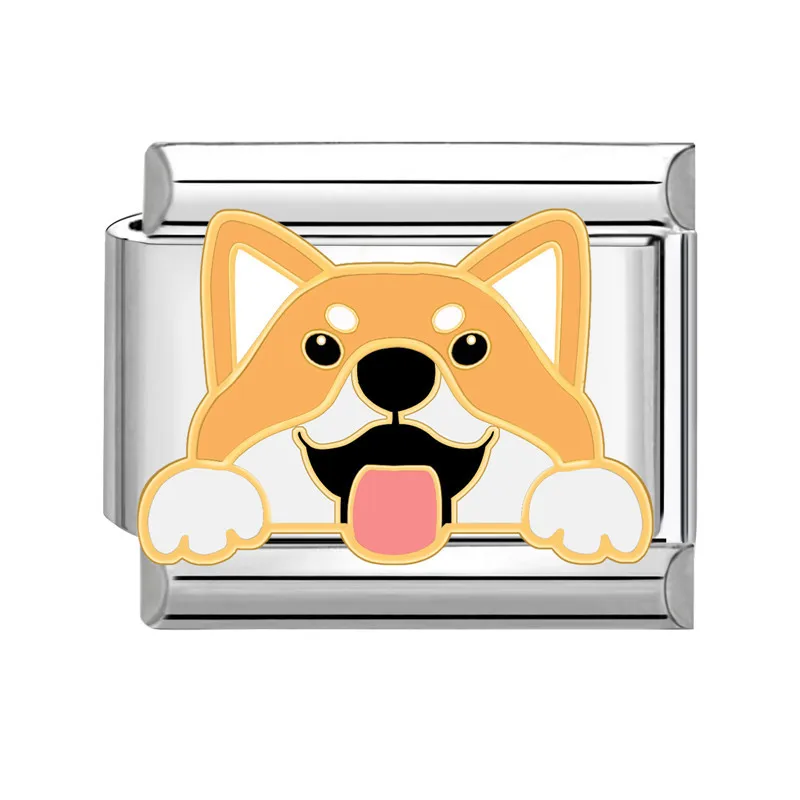 2024 Fashion New Women Cute Dog Charms Italian Links Beads Fit 9mm Stainless Steel Bracelet Making Jewelry Gift  DIY
