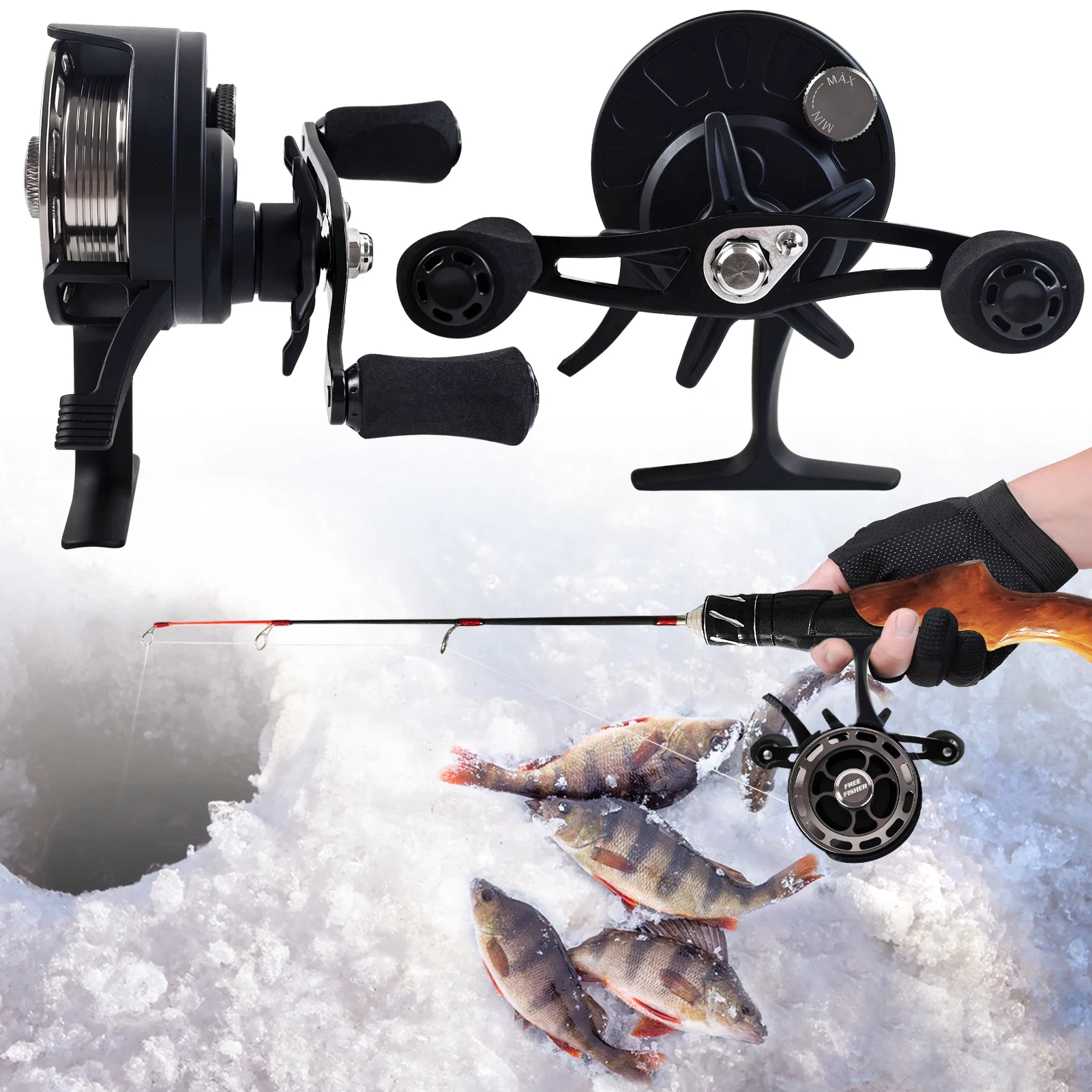 FREE FISHER Caña pesca en hielo con carrete y jig head para vinilo - imagen 5