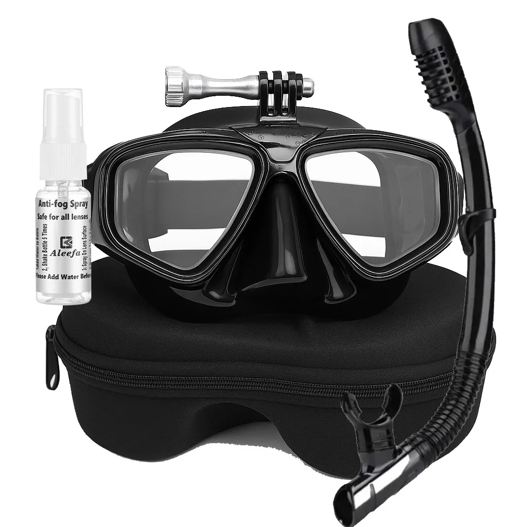 Scuba Myopia Diving Mask Set with Camera mount Tempered Lens Dive Swimming Glasses,Elastic elastic band,Gift Box