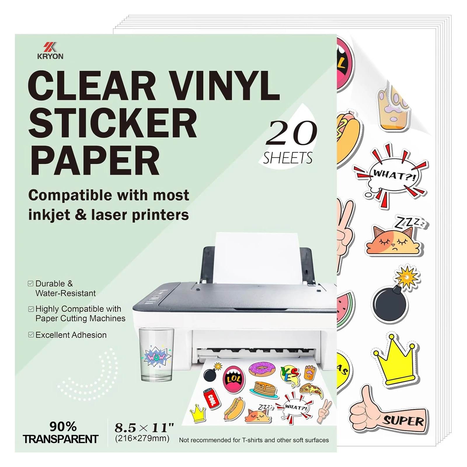20 Sheets 8.5x11 In 216x279mm Printable Vinyl Sticker Paper for Inkjet Printer 90% Clear Transparent Non-waterproof Decal Paper