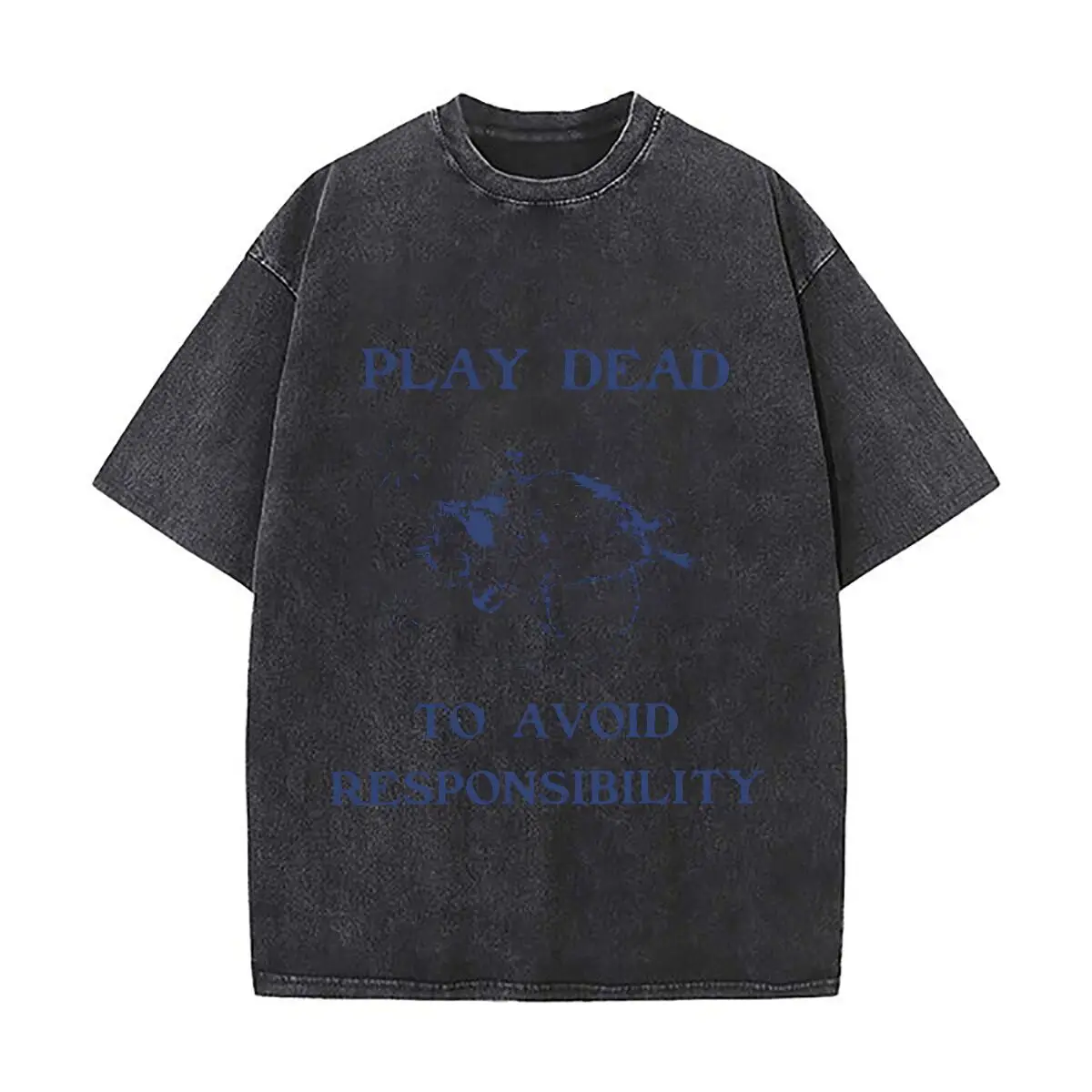 Play Dead To Avoid Responsibility Funny Mouse Graphic Washed Vintage Short Sleeve Loose Streetwear Tee