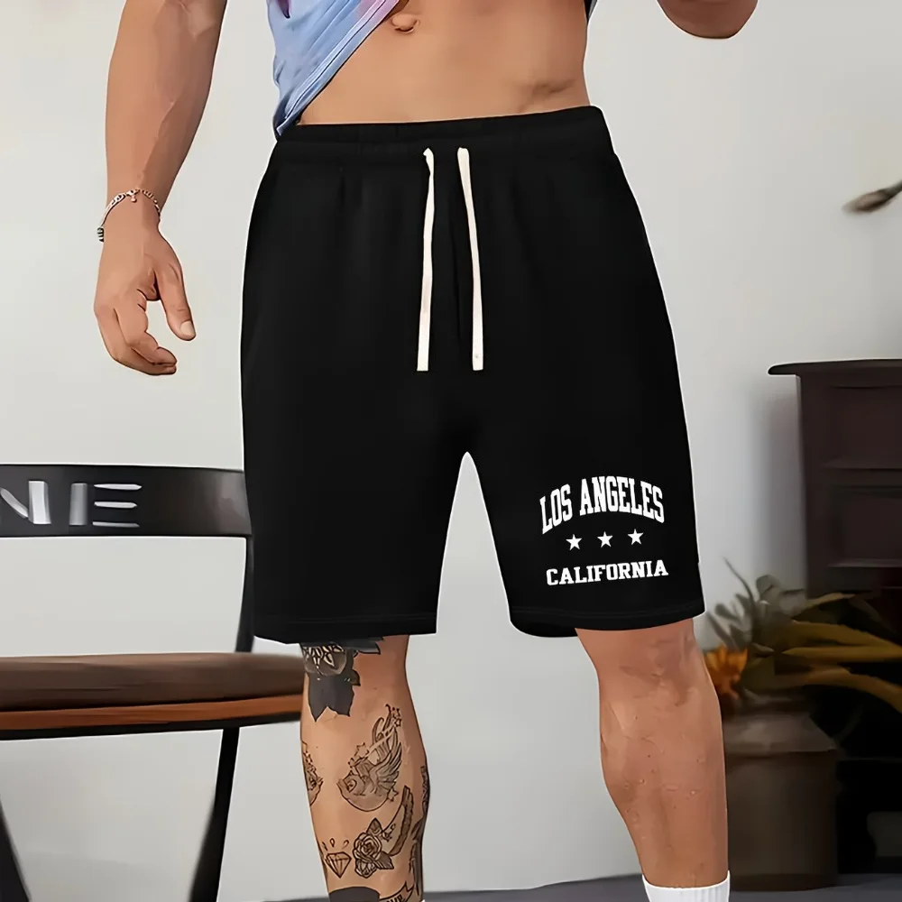 Calções Casuais de Verão Masculinos LOS ANGELES CALIFORNIA com Cordão, Calções Esportivos Soltos Femininos, Calças de Moletom para Esportes, Corrida e