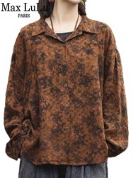 Max LuLu Brand Autumn Vintage Printed Oversized Shirts Womens Leisure Loose Classic Tops Females British Luxury Floral Blouses