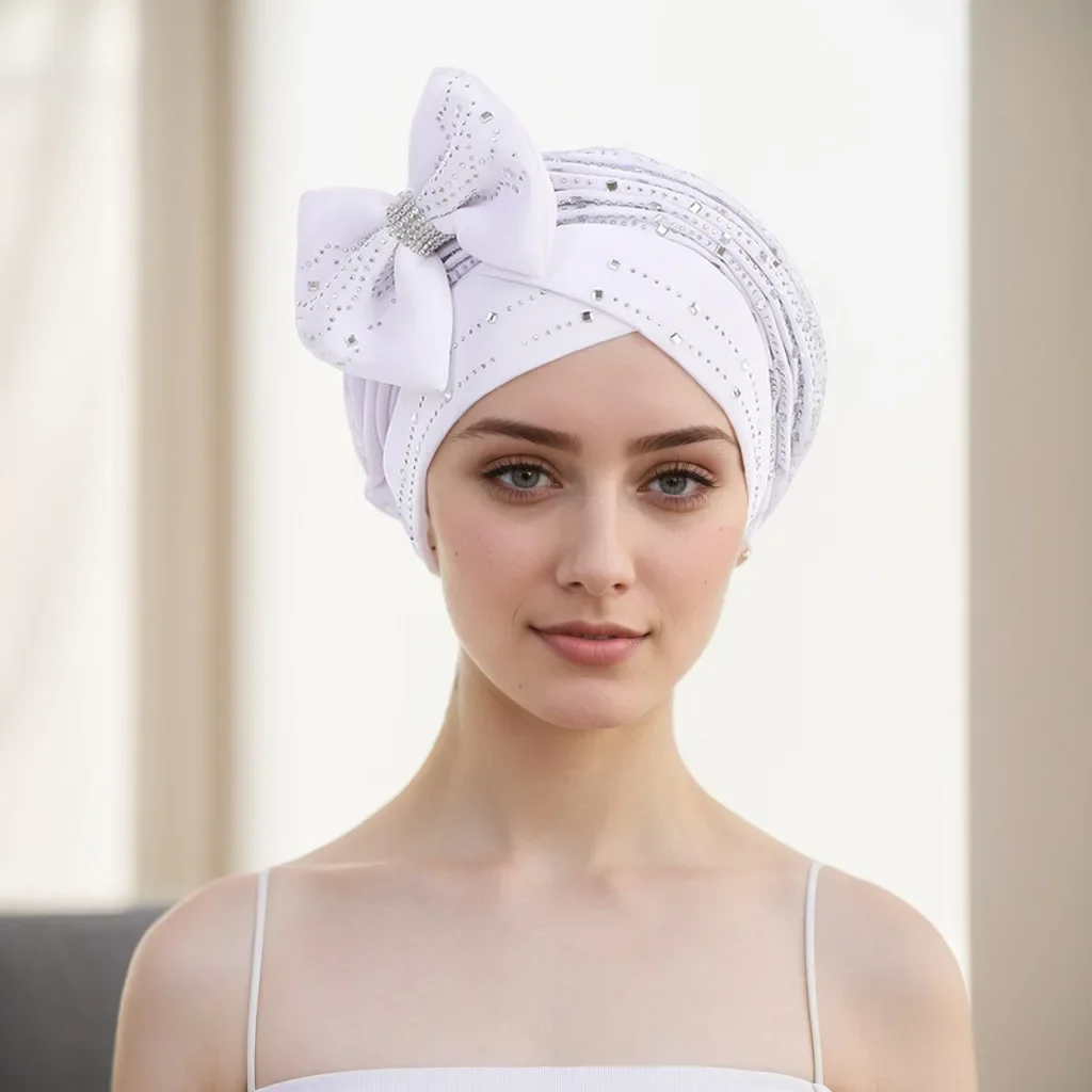 หมวกคลุมผมแบบแอฟริกัน 2024 สำหรับผู้หญิง ผ้าโพกหัวอิสลาม ผ้าคลุมศีรษะสำหรับงานแต่งงานแบบไนจีเรีย ผ้าโพกหัวสำเร็จรูปสำหรับชาวมุสลิม