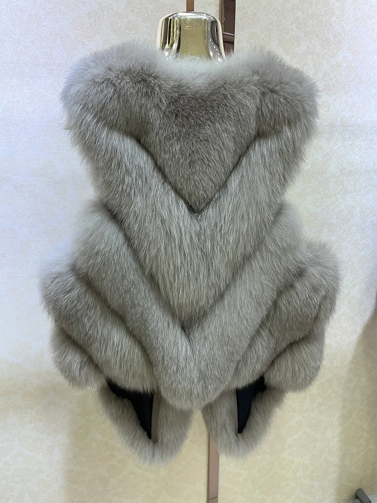 2025년 신상 가을 겨울 따뜻한 여성용 코트 천연 리얼 폭스 퍼 베스트 럭셔리 여성 두꺼운 재킷 아우터