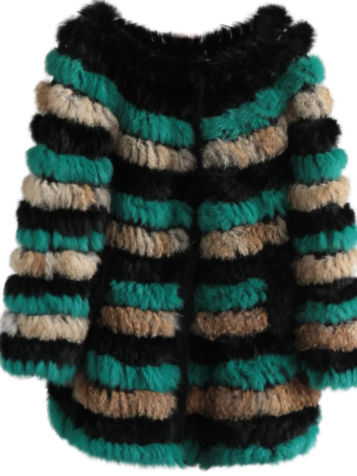 2025 hare hair hand-woven fur coat, slim-fitting medium and long round neck Korean version of color matching fur coat