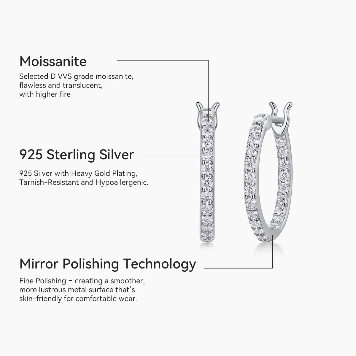 Kfvanfi certified moissanite s925 sterling silver women's earrings plated with 18k white gold elegant banquet party fine jewelry