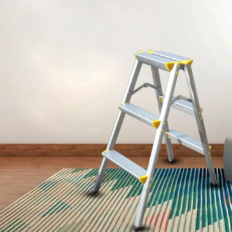 3 Step Folding Ladder Sturdy Aluminum Alloy Ladder Non-Slip Herringbone Ladder Wide Platform Steps for Outdoor Working Household