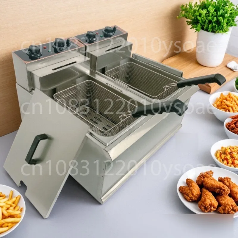 904 Temperature Control Double Cylinder Electric Fryer Fryer Fried Chicken 17L + 17L Large Capacity