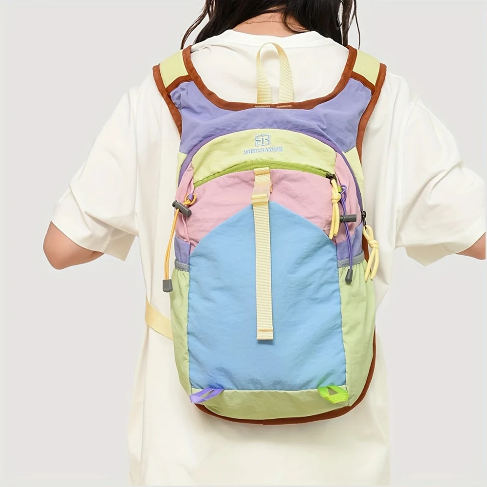 

Colorblock Nylon Hiking Backpack, Lightweight Multi-pocket Outdoor Bag for Travel, Camping & Daily Commute