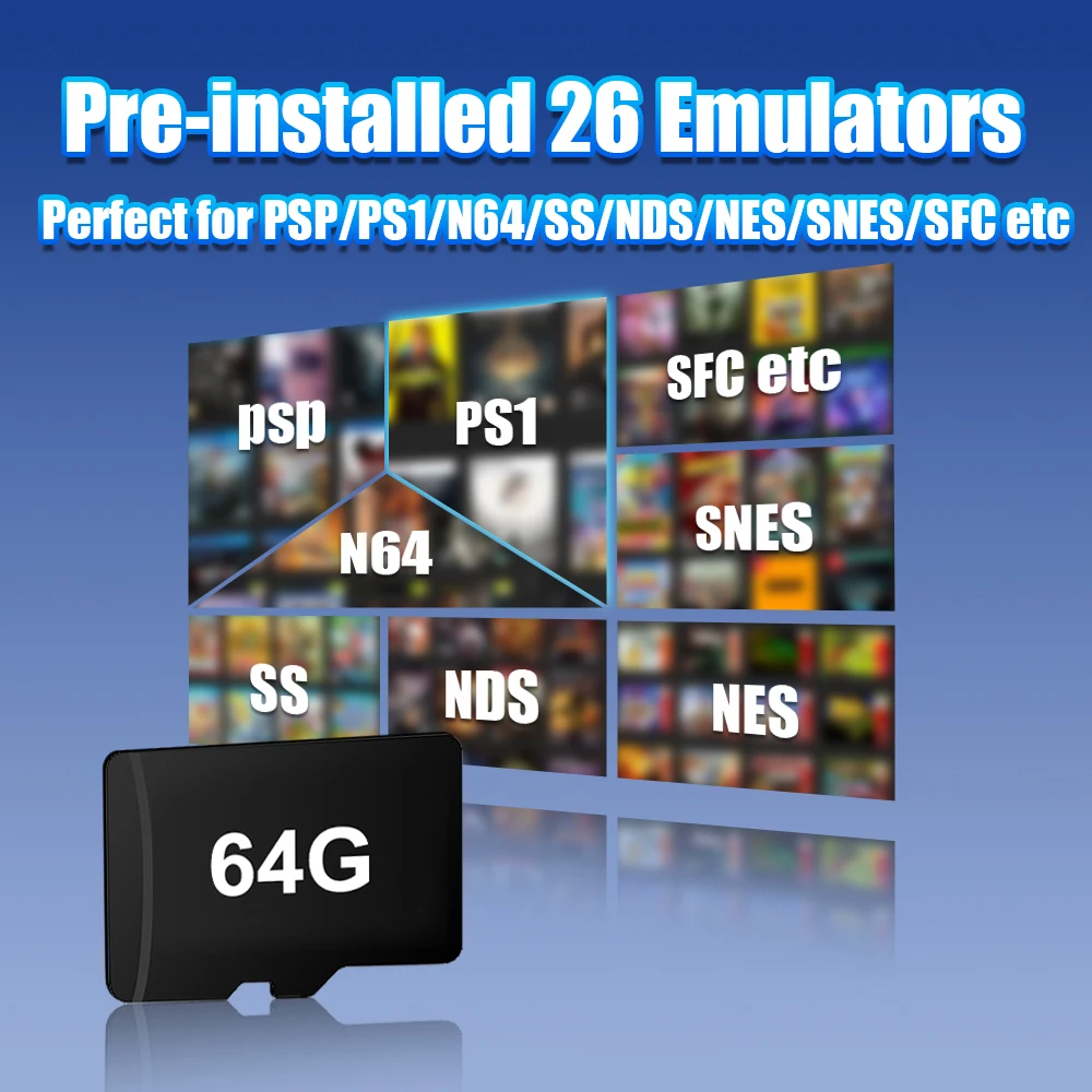 Scheda TF di gioco 64G per console di gioco portatile retrò video R36S EmuELEC 4.7 OS Costruito oltre 18000 giochi retrò per PS1/PSP/N64/SS/SNES