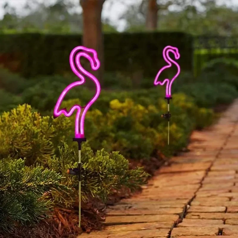 

Outdoor Waterproof Solar Light Emitting Diode Neon Light Pink Flamingo Neon Lawn Garden Passage Decorative