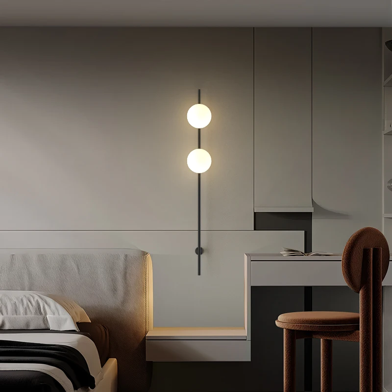 Modern Long Pole Wall Lamps Milky White Glass Wall Lights Black Gold Living Room LED Round Hallway Entrance Aisle Wall Sconce - view 4