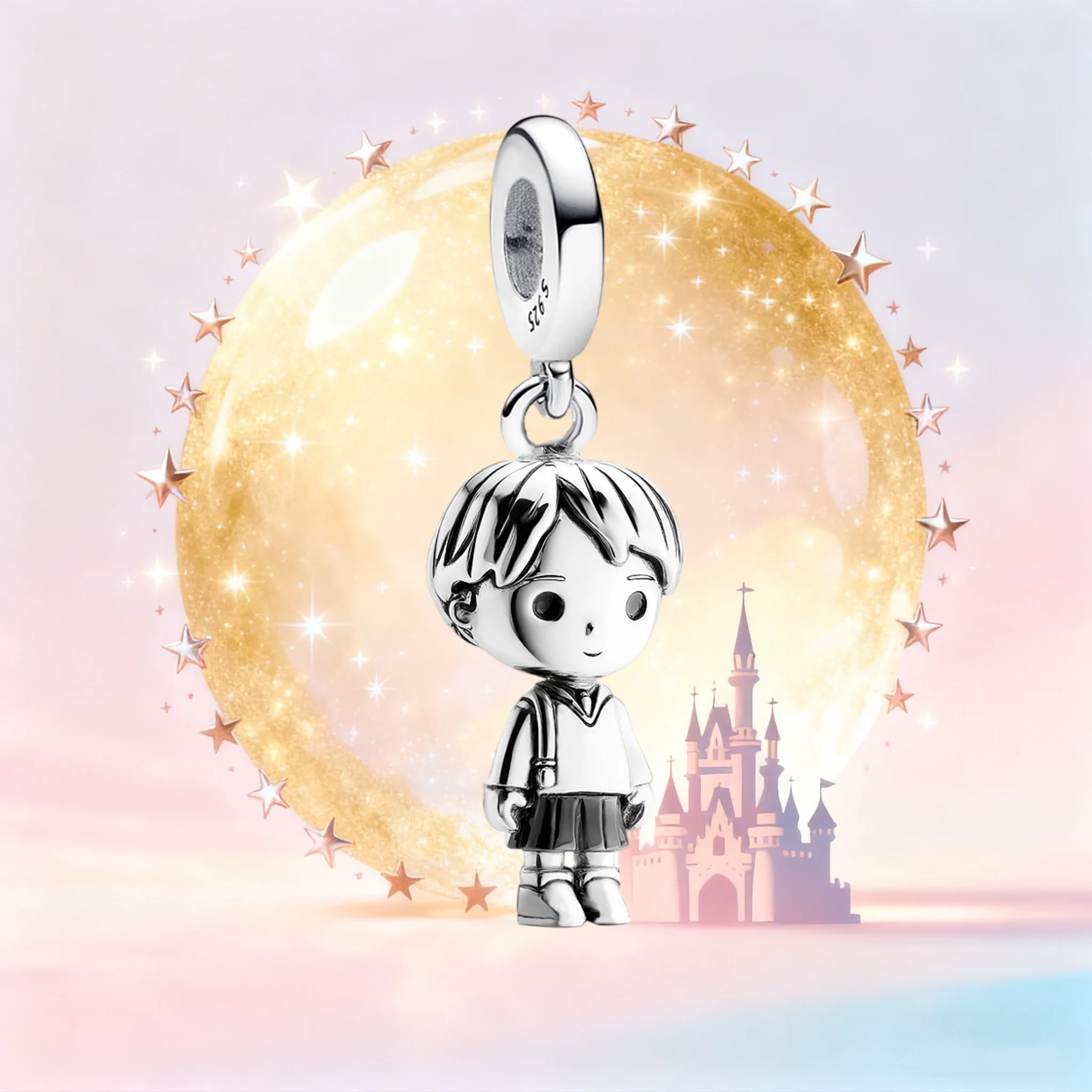 

S925 Sterling Silver Disney Boy Character Charm, Cute Schoolboy Pendant, Disney Themed Bracelet Jewelry, Ideal Gift for Disney
