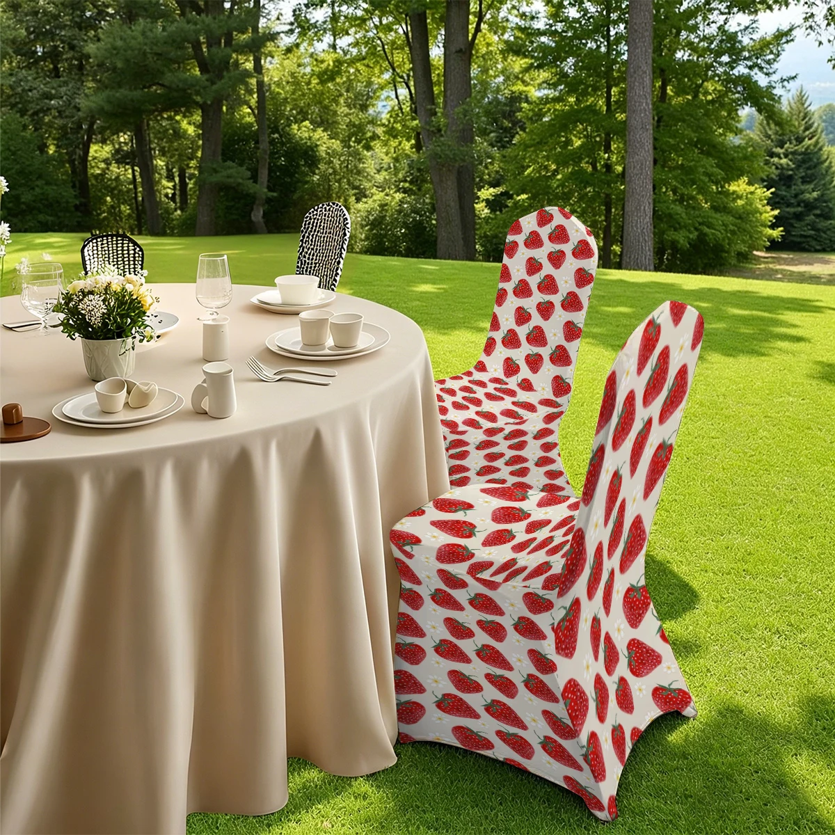 2D Strawberry Printed Stretch Full - Coverage Chair Cover, Universal Size for Hotel/Home/Outdoor Use. Elastic