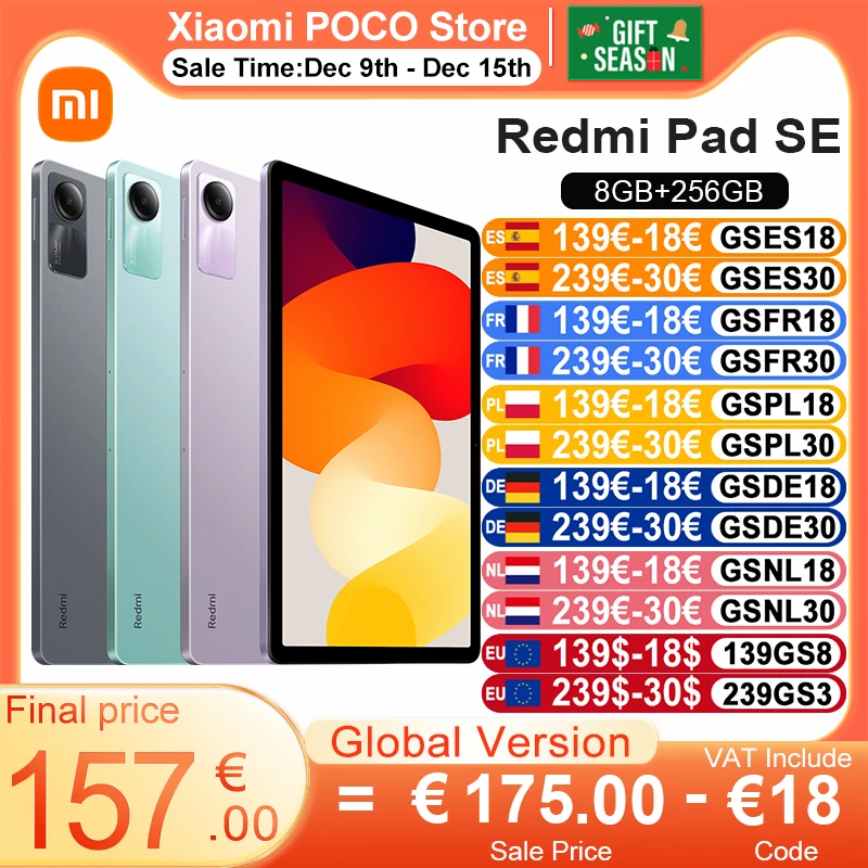 Xiaomi Redmi Pad SE Global Version Mi Tablet Large Battery 128/256GB Snapdragon®680 Quadspeakers Dolby Atmos®11 