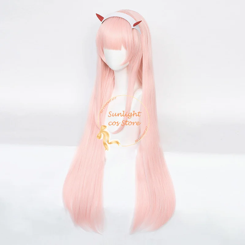 Anime  02 Zero Two Cosplay Wigs 100cm Long Pink Straight Women Wig Heat Resistant Synthetic Hair + Wig Cap