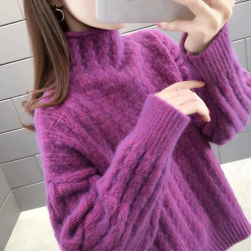 Fashion Turtleneck Knitted Solid Color All-match Sweater Women\'s Clothing 2022 Autumn New Casual Pullovers Loose Sweet Tops