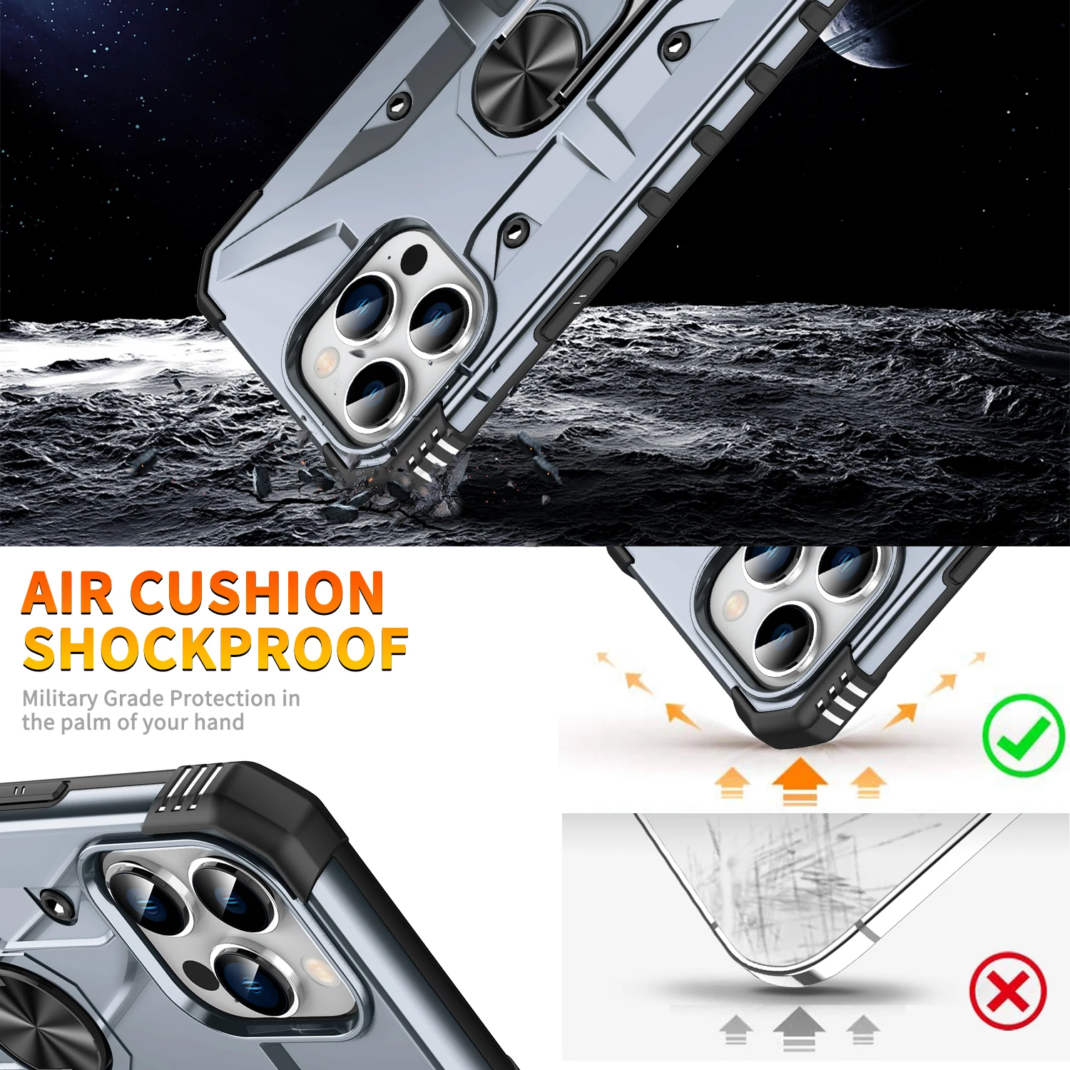 Rugged Armor Shockproof Case For iPhone 13 12 11 14 15 Pro Max Xs XR X 8 7 6s Plus SE 2022 Magnetic Metal Ring Holder Back Cover