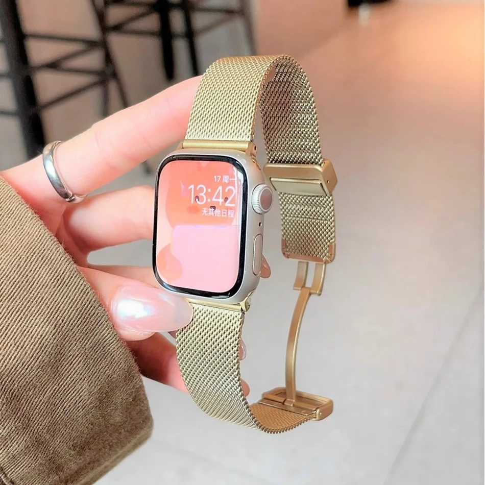 Milanese Metal Magnetic Buckle Strap For Apple Watch Band S10 9 8 7 6 SE 5 4 3 38/40/41/42/44/45/46/49mm IWatch Ultra 2 Bracelet