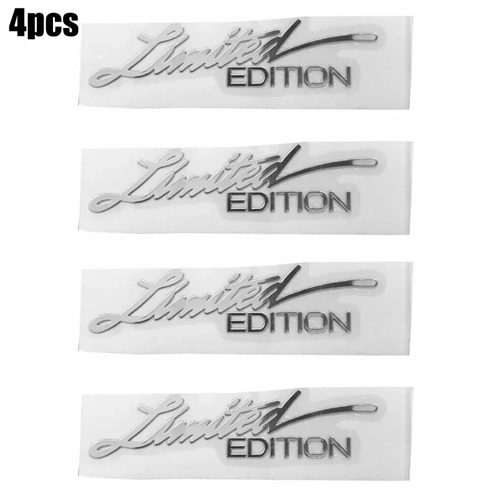 4pcs Silver Limited Edition Logo Emblem Badge Metal Sticker Decals Car Accessories 1.8Cm X 7.5Cm Decorate Your Car Charming Luxu