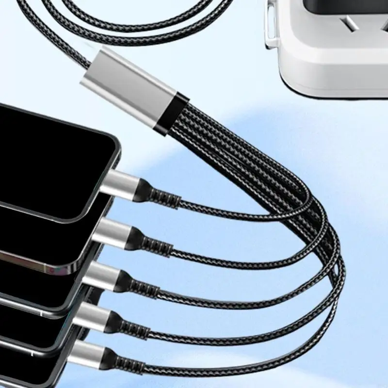 

5 in 1 USB Cable 66W Fast Charging Cable Nylon Braided Cord for Multiple Devices H8WD