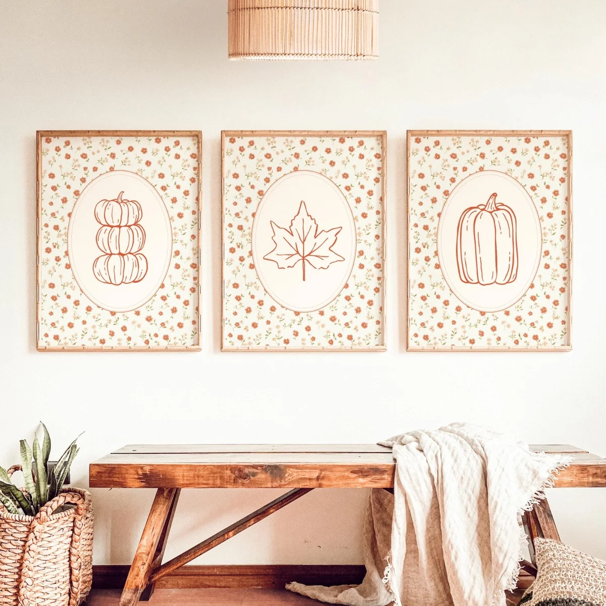 3pcs frameless Canvas Painting 3pcs/set Autumn Pumpkin Maple Leaf Florals Canvas Prints Poster Rustic Cozy Farmhouse Thanksgivin