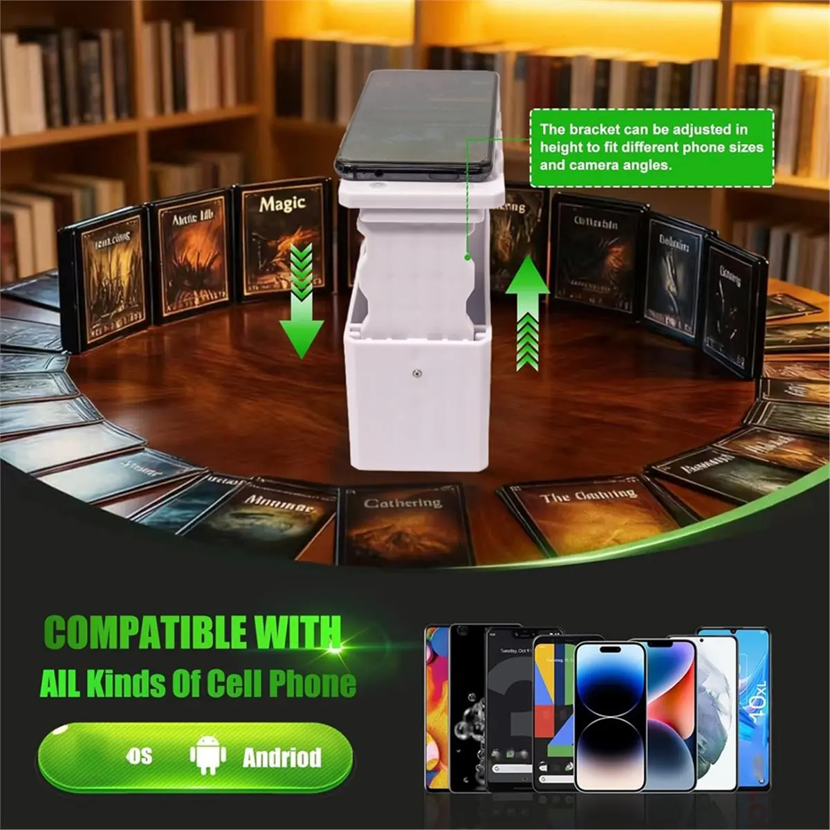 Professional TCG Scanner Mount, Auto-Focus Phone Holder for Efficient Card Cataloging, White