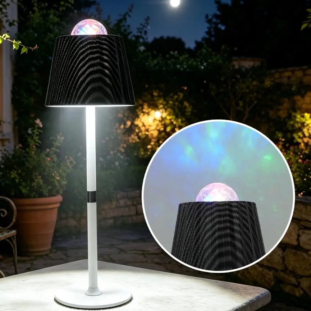 ポータブルワイヤレステーブルランプ。バッテリー駆動で、パティオやデスクで使用できるledプロジェクションライト。透明アクリル製のシェード付き。