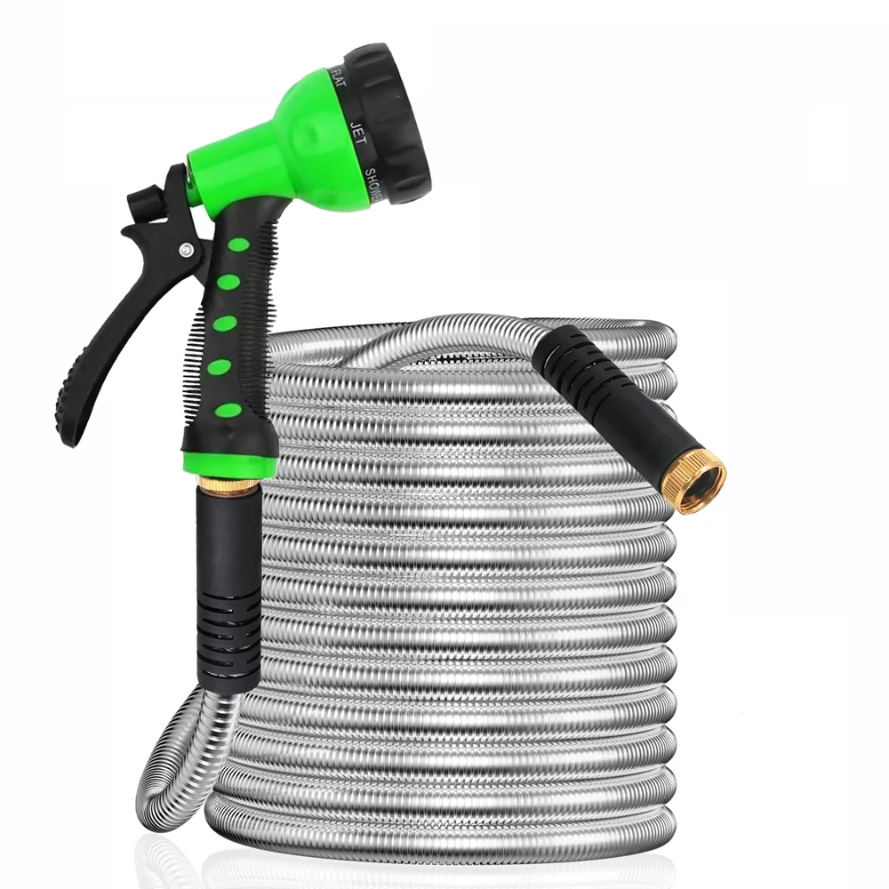 

NEW Stainless Steel Garden Hose Metal Water Hose Patio Outdoor RV Car Wash Hose Watering Gun Hose Gardening Accessories 25FT