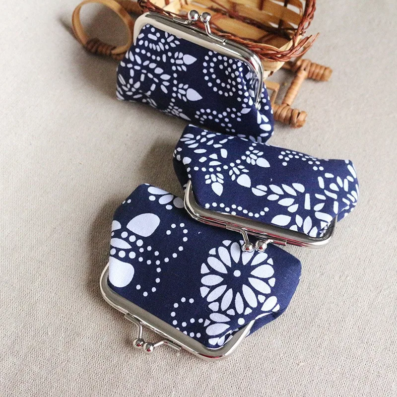 Featured ethnic style blue print retro women's small coin purse coin bag