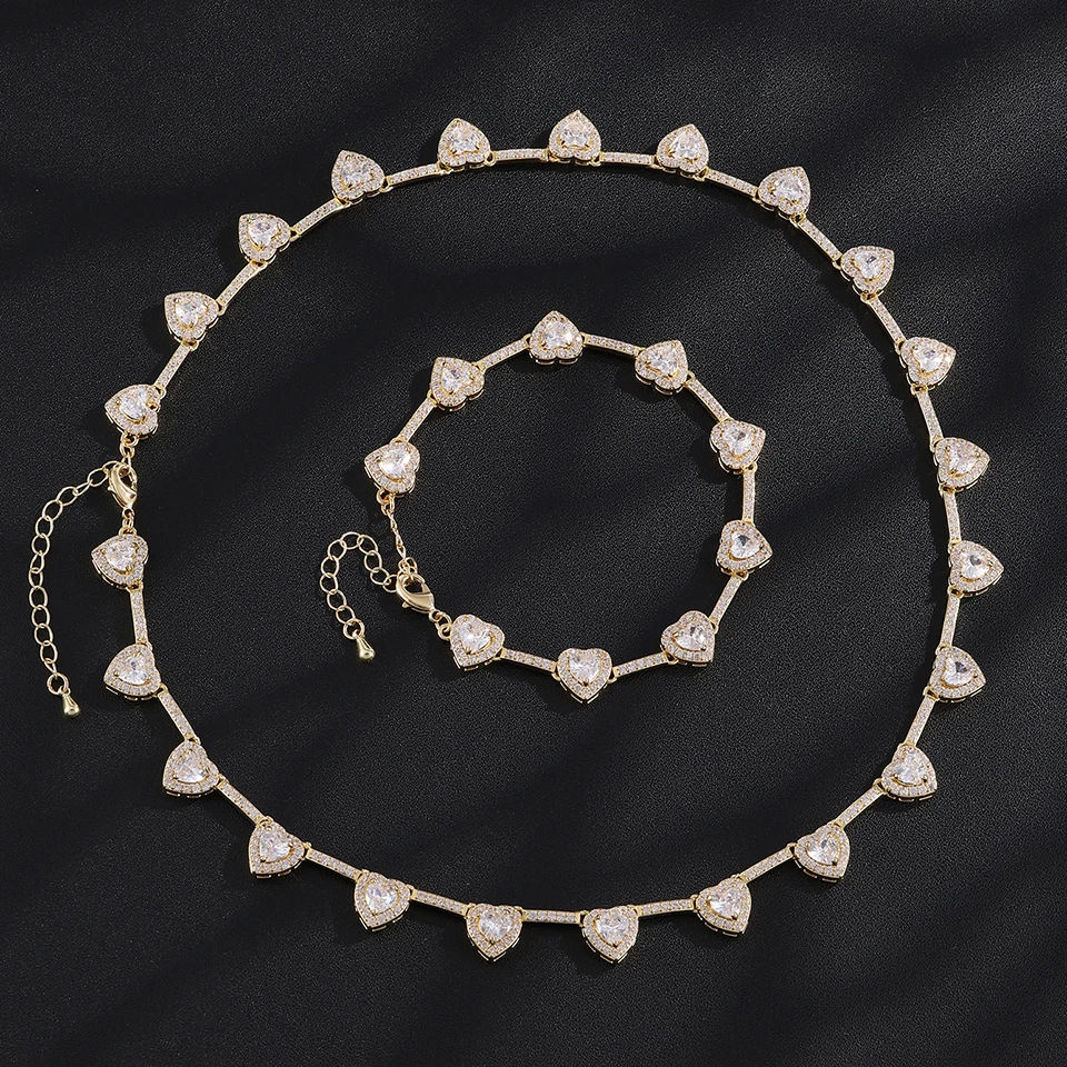 ZAKOL Hip-Hop-Mode-Set mit Regenbogen-Herz-CZ-Tennis-Armband und Halskette, vollständig mit AAA-Kubikzirkonia besetzt, Hip-Hop-Schmuck für Damen – Detail 3