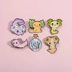Cute Ocean Creatures Brooch Enamel Pins Cartoon Kawaii Axolotl Lapel Metal Badge Brooches for Backpack Jewelry Gift