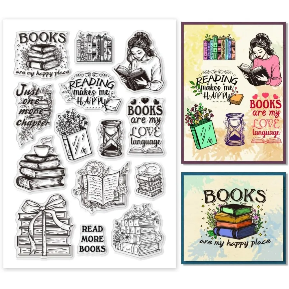 

Прозрачный штамп для чтения книг, силиконовые штампы для чтения книг, прозрачный резиновый штамп для любителей книг, штампы для изготовления карт