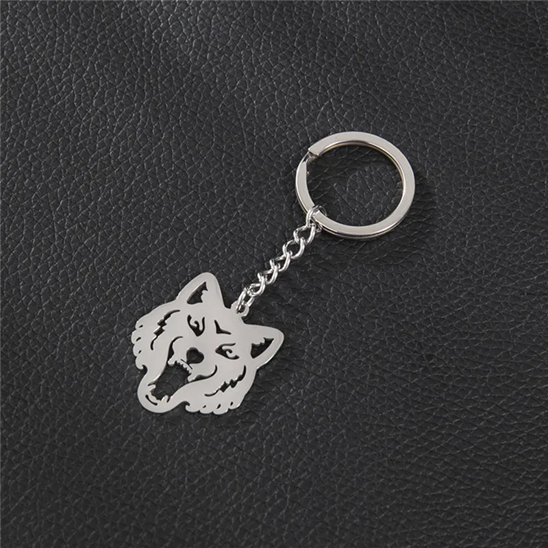 Cute Penguin Stainless Steel Keychain Girls Cartoon Car Keyring Kawaii Wolf Dog Pendants Bag Accessories Creative Gift