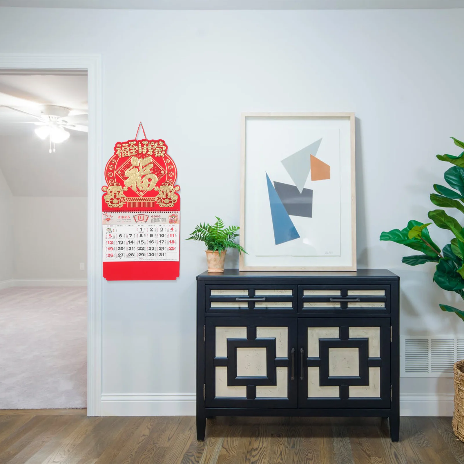 

2025 Chinese Wall Calendar Snake Year Red Embossed Fortune Plaque Monthly Planner Home Office Decor Memo Calendars