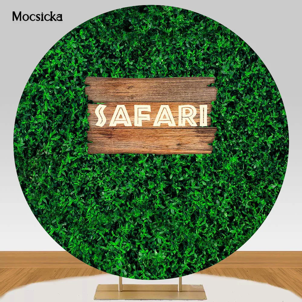 Mocsicka Round Backdrop Cover Forest Jungle Safari Baby Wild One Birthday Photo Background Baby Shower Circle Backdrops Elastic